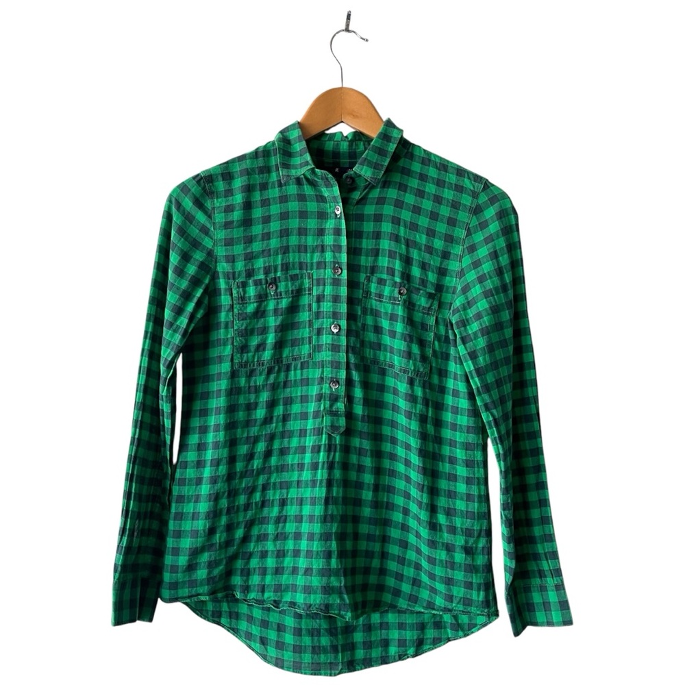 Madewell Market Green Gingham Popover Blouse XS